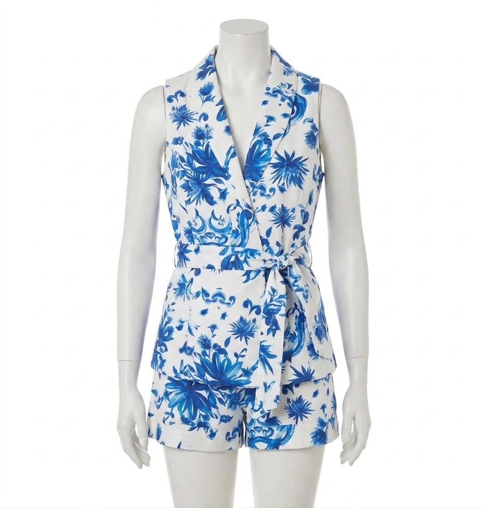 NEW LALAVON vickie floral vest top in blue